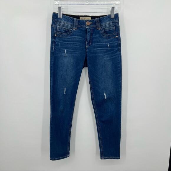 Democracy Ab solution distressed ankle cropped dark wash blue denim jeans - Picture 10 of 10